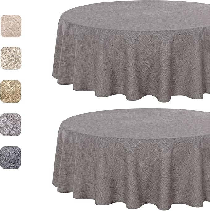 fitable linen 纹理桌布 60 英寸圆形 - 2 件装人造粗麻布桌布,适用于